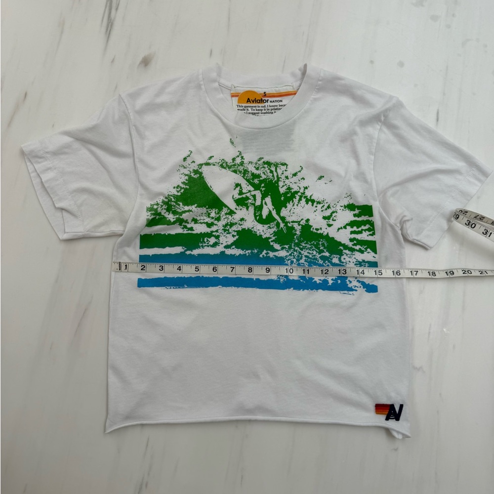 Aviator Nation NWOT White Tee with Green Graphic Small - Picture 3 of 5